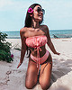 stroje kąpielowe i kostiumy kąpielowe damskie Komplet bikini brzoskwiniowy top bandeau z wiązaniem Manila