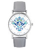 zegarki damskie Zegarek - Folkowe ptaszki, niebieskie - szary
