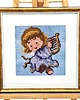 Ozdoby na ścianę Ręcznie Haftowany Obrazek Aniołek z Harfą 24x24 cm w Ramce