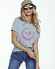 t-shirt damskie T-SHIRT melange szary klasyczny z kolibrem