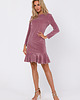 sukienki mini damskie Sukienka z falbanką-brudny róż(M-765)