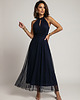 sukienki midi damskie 662-3 Elegancka sukienka wieczorowa maxi halter z tiulem i wiązaniem w talii