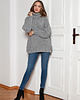 swetry damskie  Sweter oversize z golfem - SWE148 szary