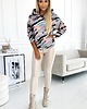 bluza z kapturem damska 390-4 Bluza kangurka z kapturem - beżowo-czarno-niebieskie fale