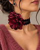 chokery Czarny koronkowy retro choker  z piękną bordową różą
