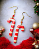 kolczyki z masy plastycznej Świąteczne kolczyki cukrowe laski candy cane handmade