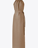 sukienki maxi damskie Lniana sukienka elegancka maxi - Amalfi Karmelowy