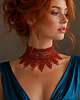 chokery Rudy jarzębinowy koronkowy choker