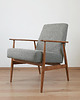fotele Szary Fotel Lisek PRL, Typ 300-190, Po renowacji. Naturalna tkanina włoska