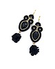 kolczyki soutache Kolczyki sutasz złoto czarne Rosalia z kryształkiem i kwiatkiem