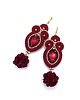 kolczyki soutache Kolczyki sutasz bordowo czerwone "Rosalia" z kryształkiem i kwiatkiem
