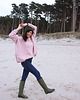 swetry damskie  Sweter handmade oversize  z wełną  pudrowy róż