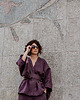 bluzki kimonowe damskie Kimono lniane fioletowe, lniana bluzka fioletowa.