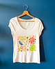 t-shirt damskie Autorski ręcznie stemplowany t-shirt z motywem kwiatowym XL