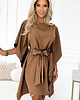 sukienki midi damskie 287-39 SOFIA Sukienka motyl z wiązaniem w pasie - cappuccino