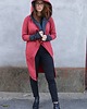 bluza z kapturem damska Płaszcz damski z kapturem,  bluza długa bawełniana malinowa