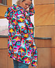 bluza z kapturem damska TWARZE długa bluza oversize z wzorzystej tkaniny