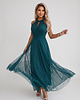 sukienki maxi damskie 662-4 Elegancka sukienka wieczorowa maxi halter z tiulem i wiązaniem w talii