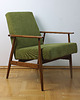 fotele Fotel Lisek PRL, Typ 300-190, Po renowacji, Vintage, zielony; Dębowy