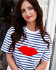 t-shirt damskie Bluzka Joy Usta Paski Niebieski Dżins