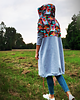 bluza z kapturem damska TWARZE długa bluza oversize z łączonych tkanin