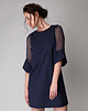 sukienki mini damskie Dark sky dres - elegancka granatowa sukienka wełna i jedwab