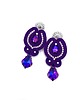 kolczyki soutache Kolczyki sutasz fioletowe sztyfty wieczorowe z kryształkami Velo