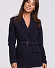 marynarki damskie Żakiet z paskiem-granatowy(B-159)