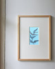 obrazy Akwarela Liście oryginalny obraz niebieski papier 10,5x22 cm