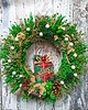 wianki Świąteczny wieniec w zieleni, wianek z prezentem, #S1, 45 cm