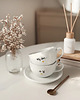 filiżanki Zestaw 2 białych filiżanek porcelanowych 250 ml ze spodkami - motyw złotego s