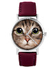 zegarki damskie Zegarek - Kot tygrysek - skórzany, burgund