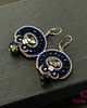 kolczyki soutache Czerń, złoto i szafir - delikatne  kolczyki sutasz