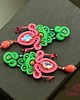 kolczyki soutache Różowo pistacjowe kandelabrowe kolczyki sutasz