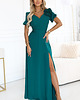 sukienki maxi damskie 653-1 Elegancka długa sukienka z różą, paskiem - zielona