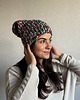 czapki damskie Kolorowa duża czapka beanie z wełną i alpaką