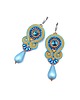kolczyki soutache Kolczyki sutasz pomarańczowo turkusowe kolorowe z dużą łezką Cleo