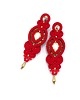 kolczyki soutache Kolczyki sutasz czerwone ze złotem Ismara wieczorowe z kryształkami