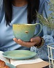 kubki Kubek ceramiczny handmade 400 ml limonkowo-turkusowy z afirmacją
