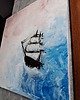 obrazy Statek w Chmurach Obraz Olej 60x60 Abstrakcja Fale Róż Błękit Impasto
