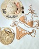 stroje kąpielowe i kostiumy kąpielowe damskie Bikini beżowe strój kąpielowy białe kwiaty koronkowe