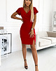 sukienki midi damskie 479-3 NINA sukienka z kopertowym dekoltem, rękawkiem i paskiem - CZERWONA