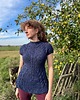 swetry damskie  Ręcznie dziergany granatowy sweter bez rękawów z wełny merino i bawełny