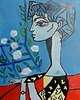obrazy Kolorowy obraz  olejny do salonu Pablo Picasso Jacqueline z kwiatami