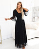 sukienki maxi damskie 654-5 Długa połyskująca sukienka plus size z dekoltem - CZARNA