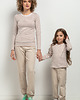 komplety damskie Komplet bluzek dla mamy i córki, model 44, biało - beżowe paski
