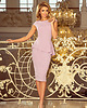 sukienki midi damskie 192-2 Elegancka sukienka MIDI z baskinką i rękawkiem - LILA