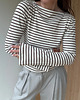 bluzki z długim rękawem damskie Longsleeve Sense choclate stripes bawełna