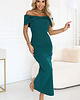 sukienki maxi damskie 644-1 Zmysłowa sukienka midi hiszpanka z kokardą na dekolcie - ZIELONA