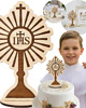 komunia - pozostałe Figurka Kielich IHS 20cm Drewniana Ozdoba na Stół Komunię Topper na Tort